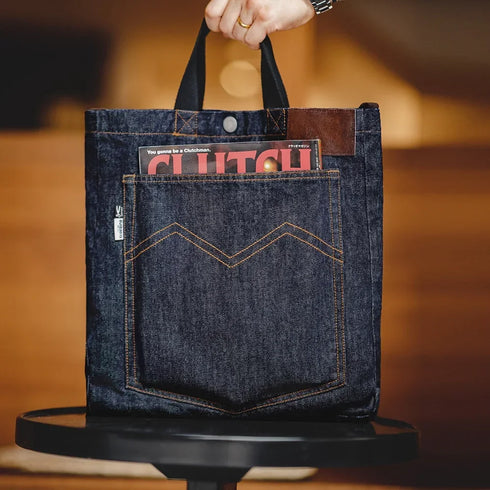 Retro 14oz Denim Crossbody Tote Bag – Embroidered Shoulder Bag
